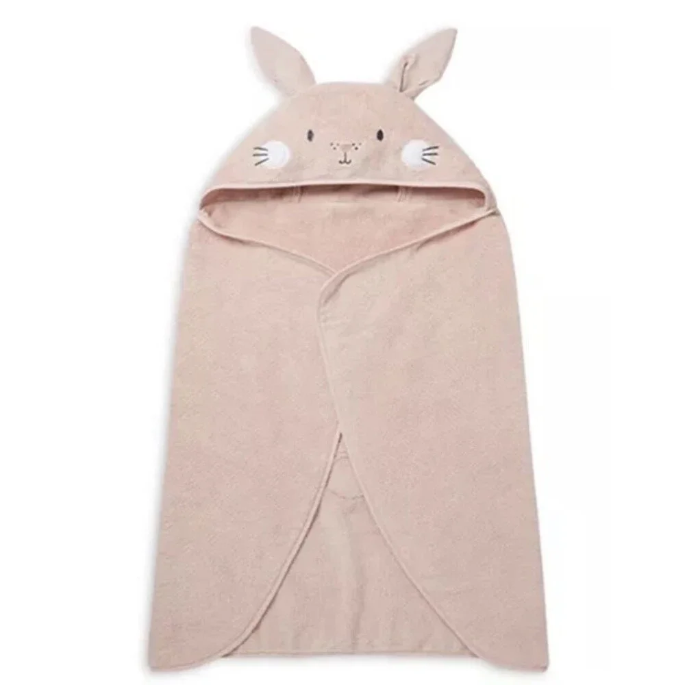 NWT! MORI Cotton Bunny Hooded Bath Towel - One Size - Blush Pink
